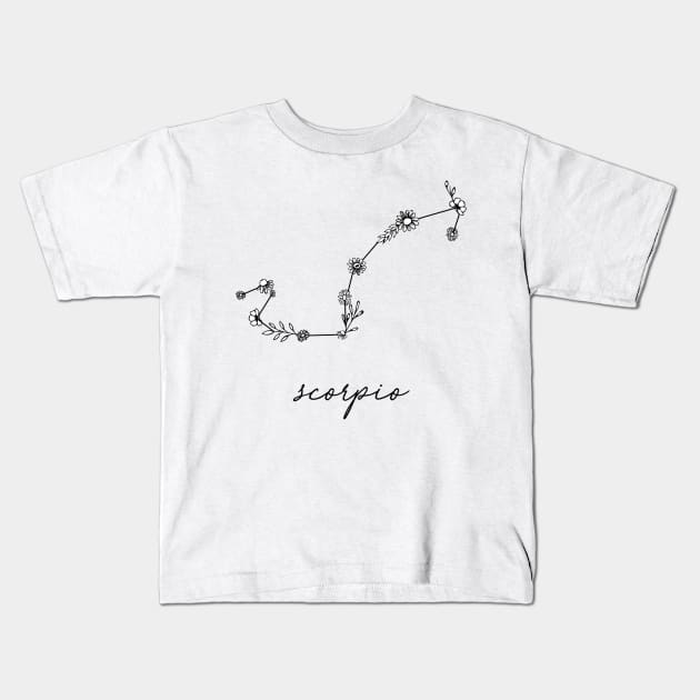 Scorpio Zodiac Wildflower Constellation Kids T-Shirt by aterkaderk